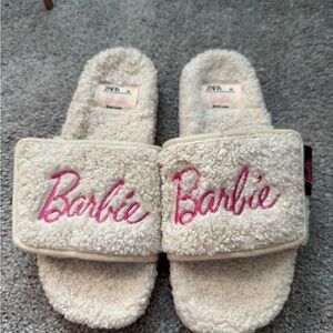 Zara Barbie Cream Slides/sandal/slipper faux shearling